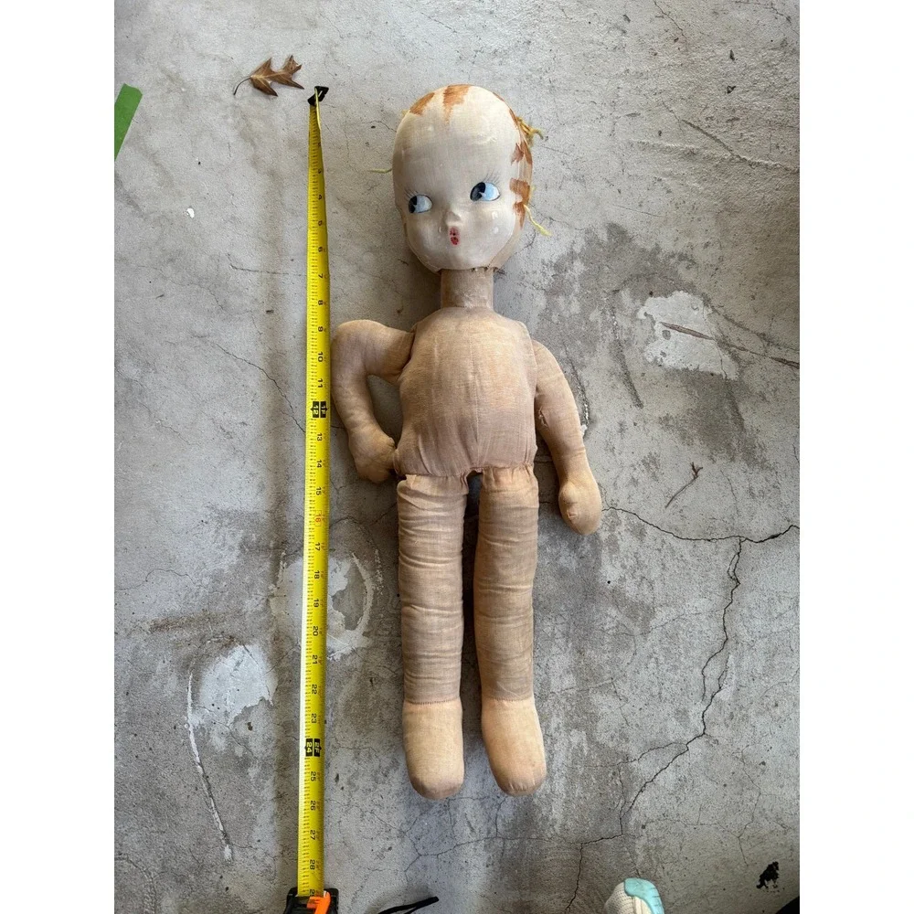 Vintage Cloth Doll Articulated Body‎ Chubby Baby Face Big Eyes Collectible Toy